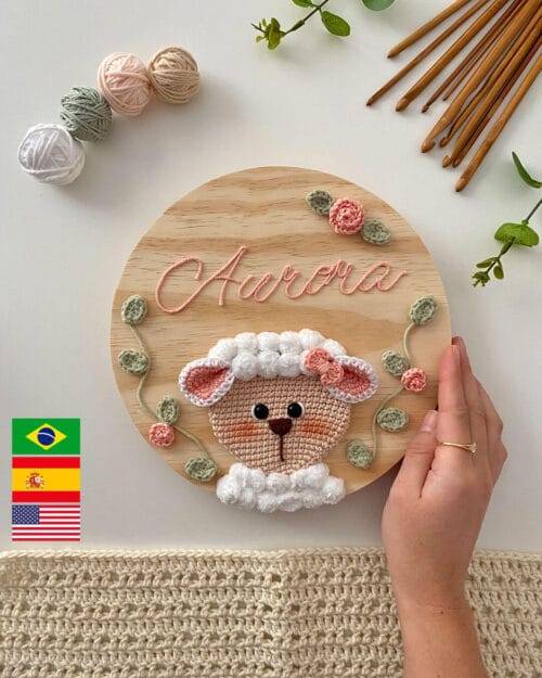 Receita de Amigurumi Plaquinha de Madeira Ovelha