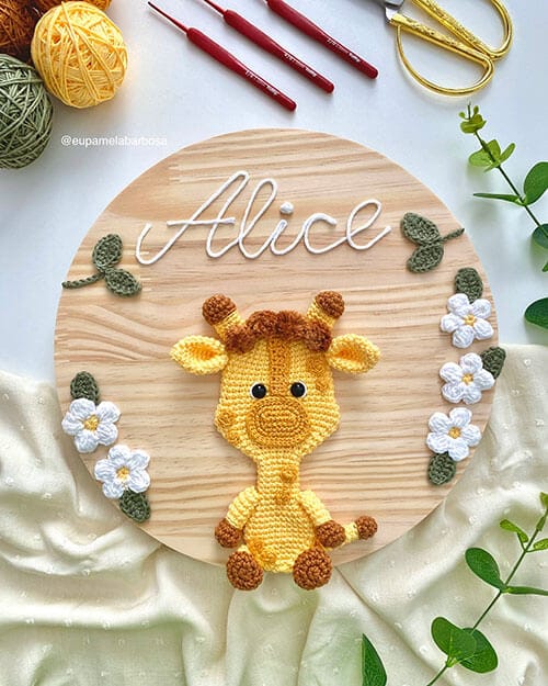 Receita de Amigurumi Plaquinha de Madeira Girafa
