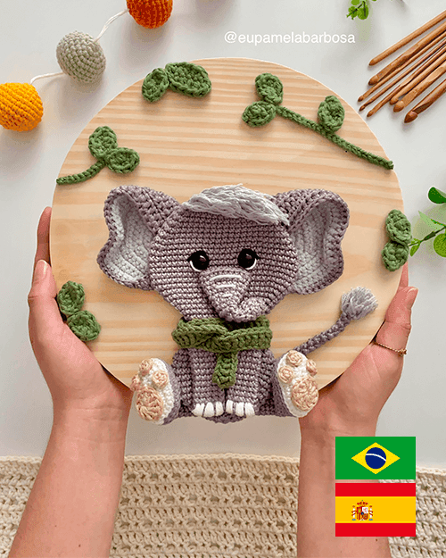 Receita de Amigurumi Plaquinha de Madeira Elefante DOM