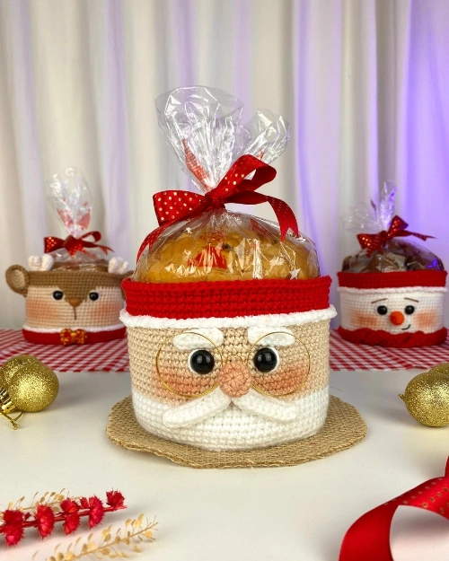 Receita de Amigurumi - 3 Cachepôs de Natal para Panetones Grandes